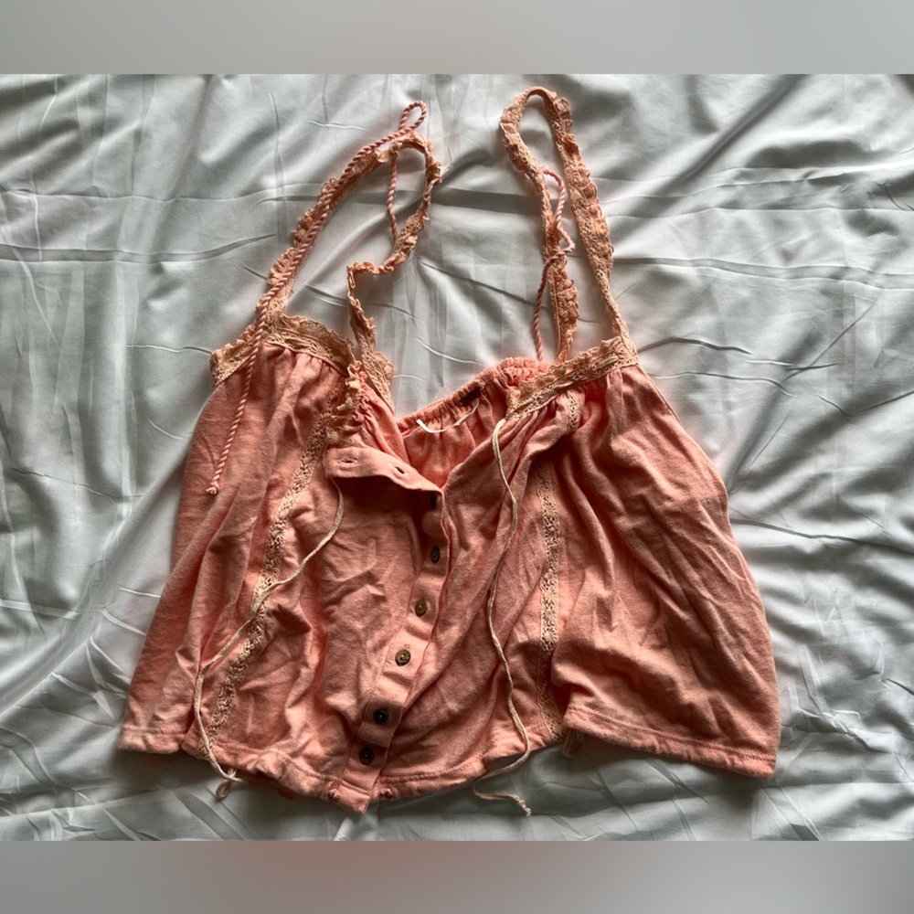 Free People Pink Lace Detail Cropped Top